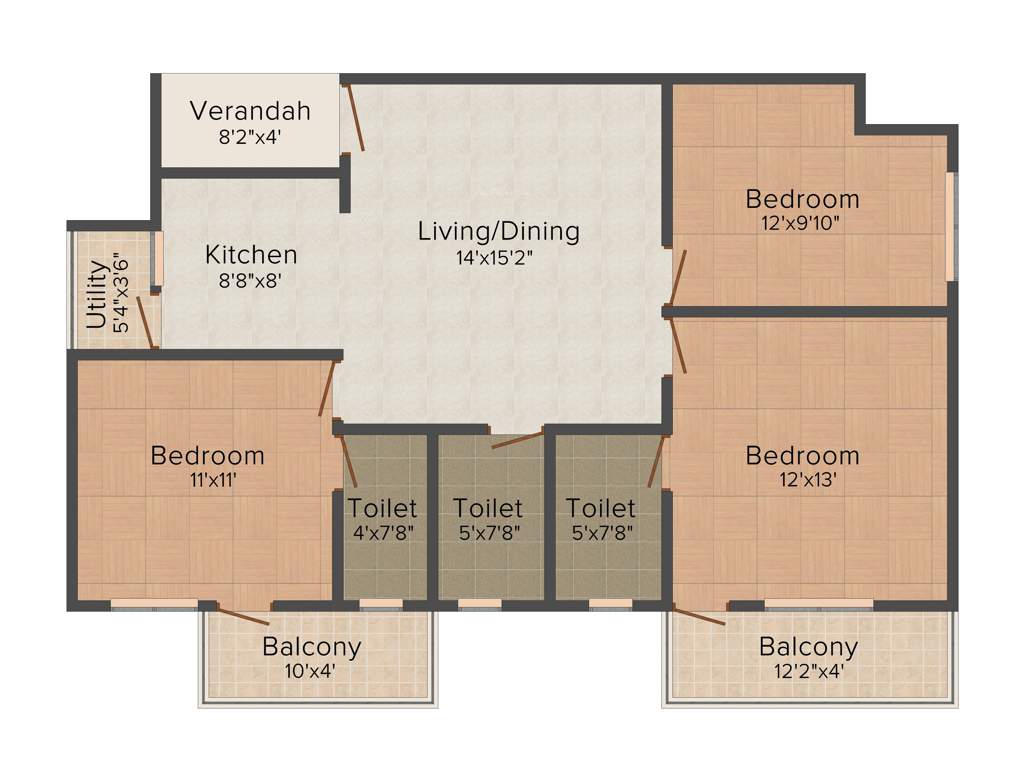 Dawn Rose Garden (3BHK+3T (1,280 sq ft) 1280 sq ft)