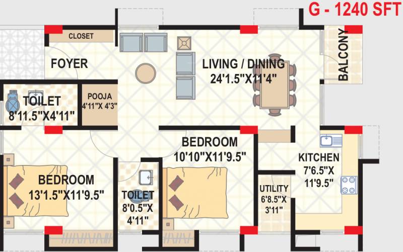 Neptune Summit 696 (2BHK+2T (1,240 sq ft)   Pooja Room 1240 sq ft)