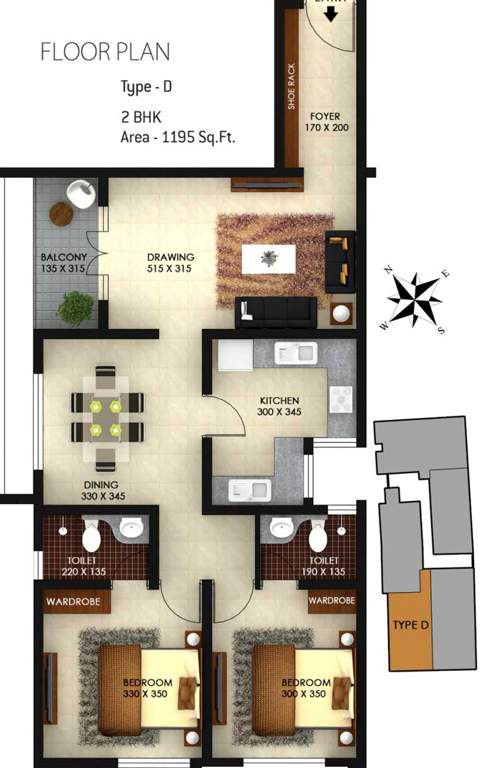 Silver Green Terrace (2BHK+2T (1,195 sq ft) 1195 sq ft)
