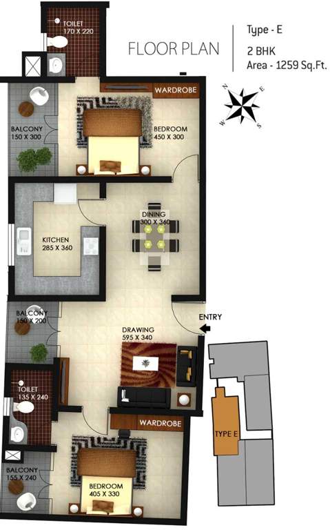 Silver Green Terrace (2BHK+2T (1,259 sq ft) 1259 sq ft)