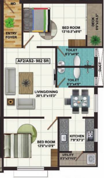 Colorhomes Orchid (2BHK+2T (982 sq ft) 982 sq ft)