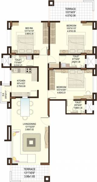 Maruti Group The Signature Living Floor Plan (3BHK+3T (1,160 sq ft) 1160 sq ft)