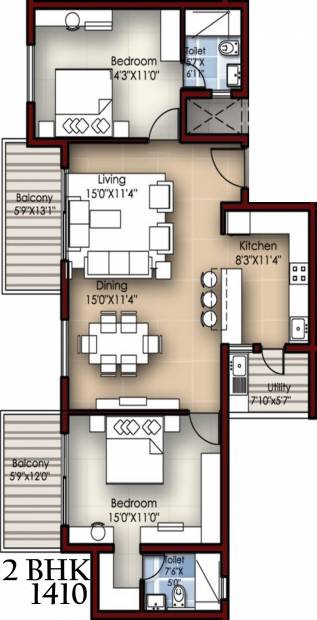 Krishvi Dhavala (2BHK+2T (1,410 sq ft) 1410 sq ft)