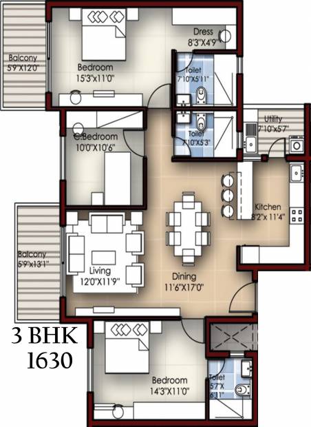 Krishvi Dhavala (3BHK+3T (1,630 sq ft) 1630 sq ft)