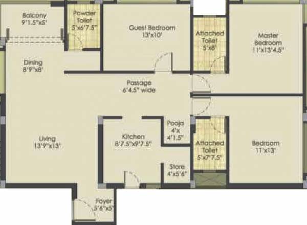 Vedant Varundalay Greens (3BHK+3T (2,011 sq ft) + Pooja Room 2011 sq ft)