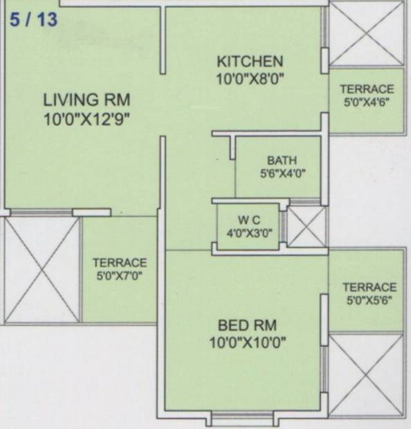 Mudra Developer Sumeru Corner Floor Plan (1BHK+1T (603 sq ft) 603 sq ft)