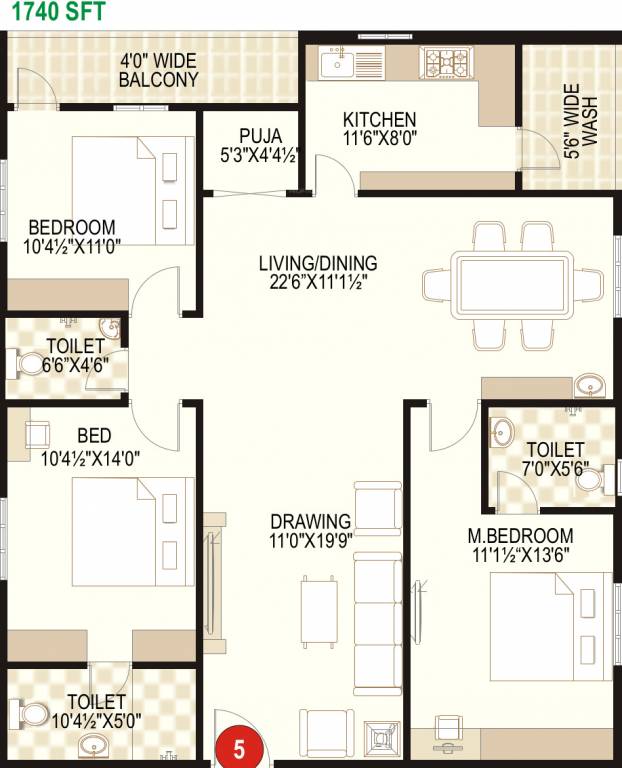 Prime Galaxy (3BHK+3T (1,740 sq ft) + Pooja Room 1740 sq ft) Prime Galaxy (3BHK+3T (1,740 sq ft) + Pooja Room 1740 sq ft)