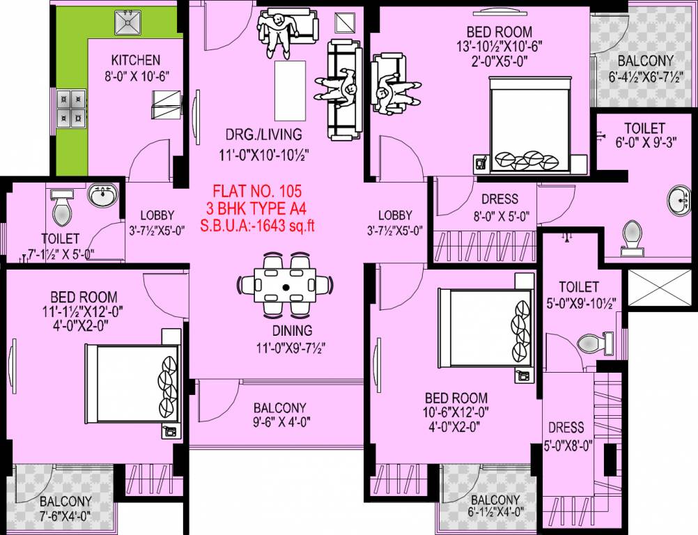 Okay Plus Venus (3BHK+3T (1,643 sq ft) 1643 sq ft)