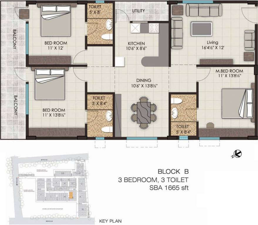 Sagara The Address (3BHK+3T (1,665 sq ft) 1665 sq ft)