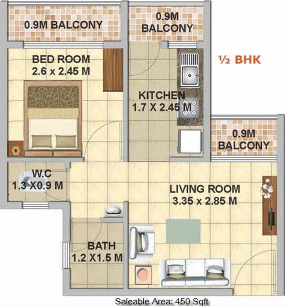 Shree Vasturachana Gokul II (1BHK+1T (450 sq ft) 450 sq ft)