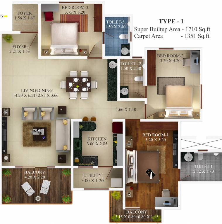 Aratt Requizza (3BHK+3T (1,710 sq ft) 1710 sq ft)