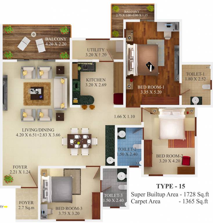 Aratt Requizza (3BHK+3T (1,728 sq ft) 1728 sq ft)