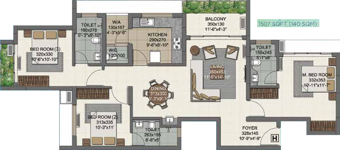 Malabar Royal Pine (3BHK+4T (1,507 sq ft) 1507 sq ft)