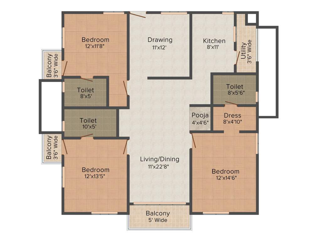 Aparna Sarovar Grande (3BHK+3T (1,960 sq ft)   Pooja Room 1960 sq ft)