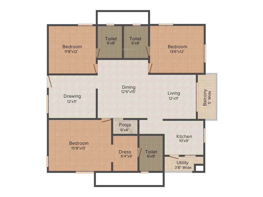 Aparna Sarovar Grande (3BHK+3T (2,060 sq ft)   Pooja Room 2060 sq ft)