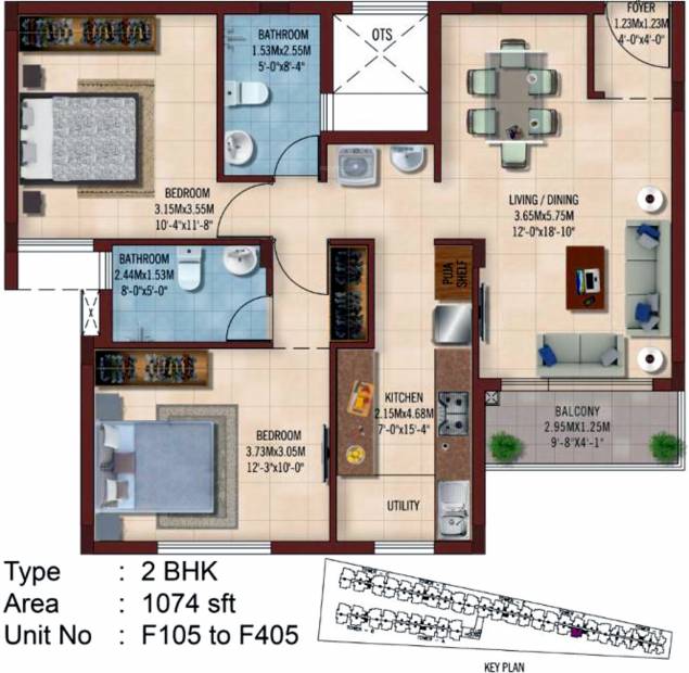 Casagrand Ferns (2BHK+2T (1,074 sq ft) 1074 sq ft)