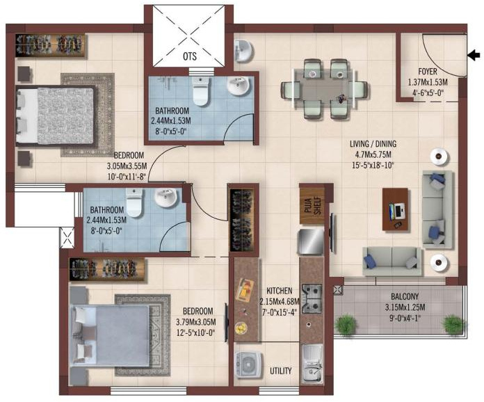 Casagrand Ferns (2BHK+2T (1,085 sq ft) 1085 sq ft)