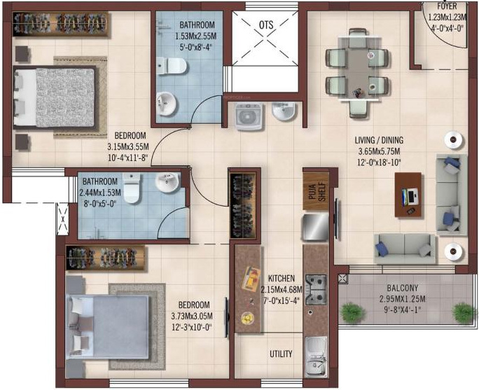 Casagrand Ferns (2BHK+2T (1,062 sq ft) 1062 sq ft)