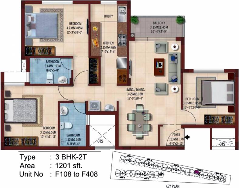 Casagrand Ferns (3BHK+2T (1,201 sq ft) 1201 sq ft)