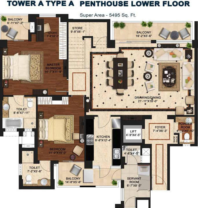  sky villas Floor Plan Lower Level Penthouse Plan