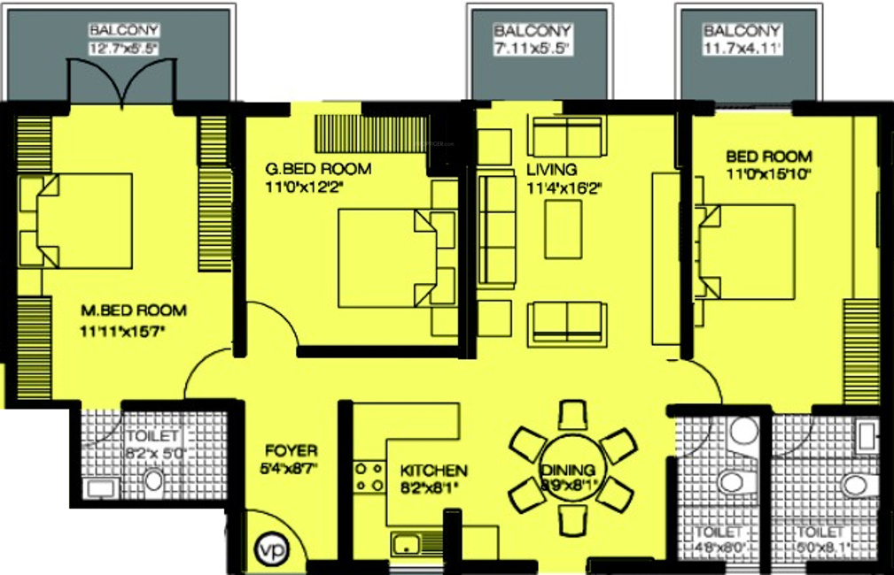 Alpine Viva (3BHK+3T (1,574 sq ft) 1574 sq ft)