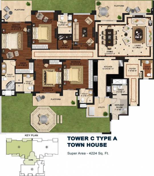 Central Park Town Houses (4BHK+6T (4,224 sq ft) + Servant Room 4224 sq ft)