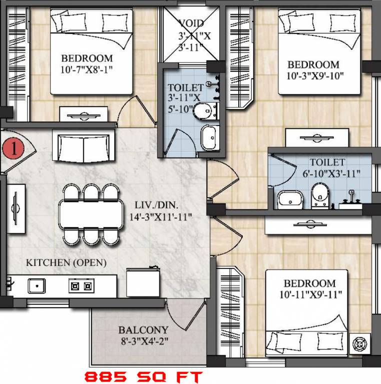 Red Prantik Rahora (3BHK+2T (885 sq ft) 885 sq ft) Red Prantik Rahora (3BHK+2T (885 sq ft) 885 sq ft)