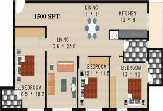 Trendz Whispering Woods (3BHK+3T (1,500 sq ft) 1500 sq ft)