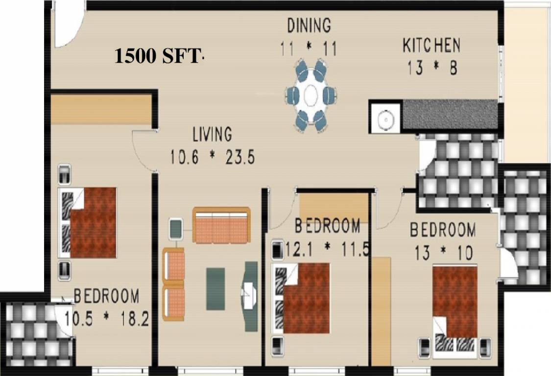 Trendz Whispering Woods (3BHK+3T (1,500 sq ft) 1500 sq ft)