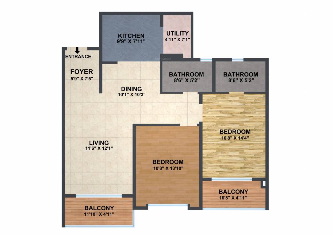 Brigade Omega (2BHK+2T (1,330 sq ft) 1330 sq ft)