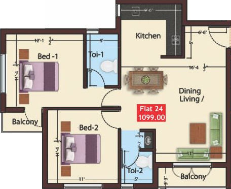 Ramani Coconut Grove (2BHK+2T (1,099 sq ft) 1099 sq ft)