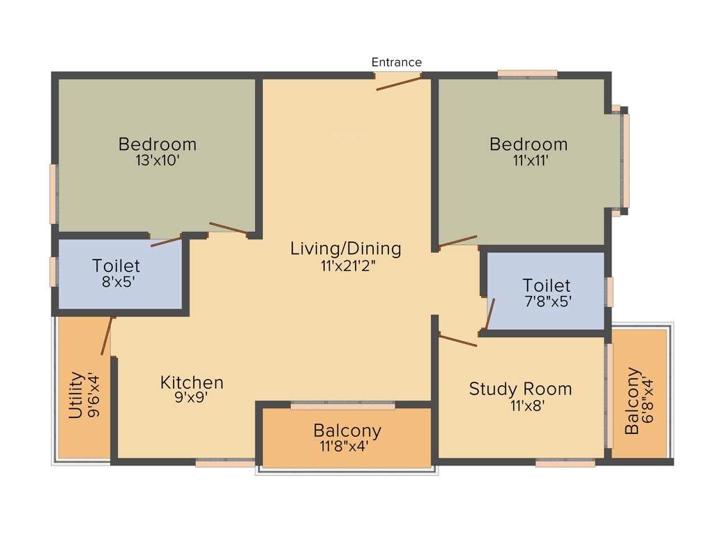 Disha Central Park (2BHK+2T (1,239 sq ft)   Study Room 1239 sq ft)