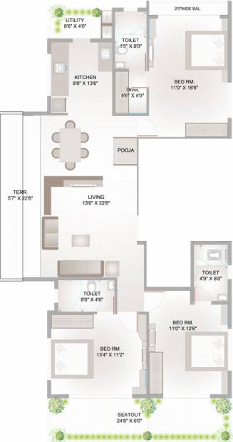 Revati Meridian (3BHK+3T (1,822 sq ft) + Pooja Room 1822 sq ft)