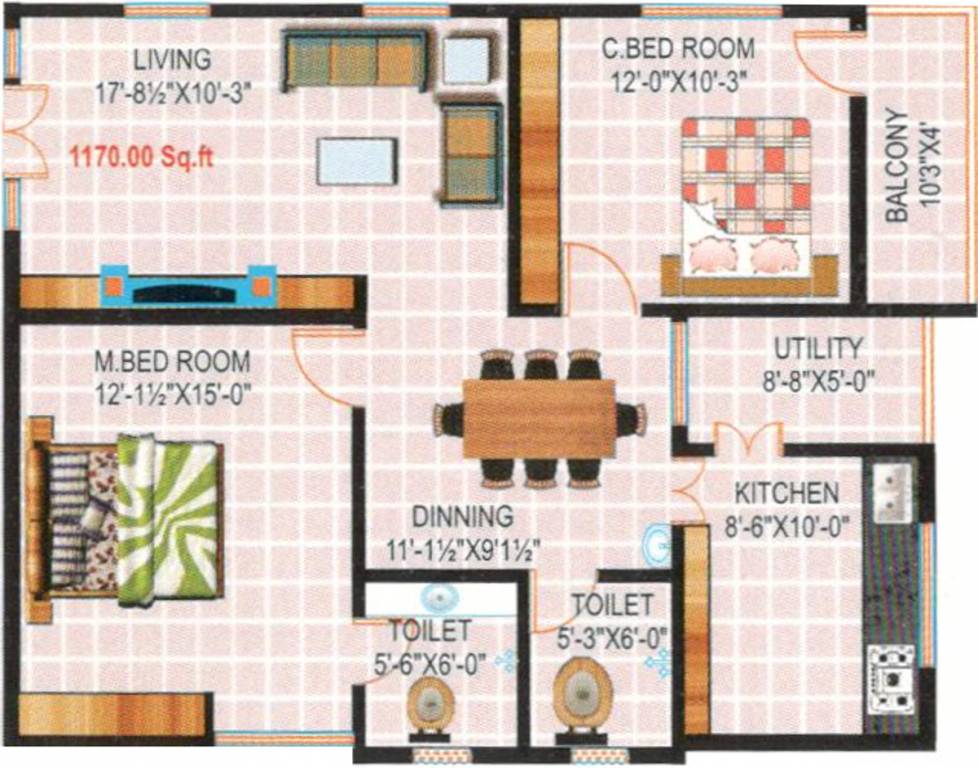 Mokshagna Royale Ville (2BHK+2T (1,170 sq ft) 1170 sq ft)