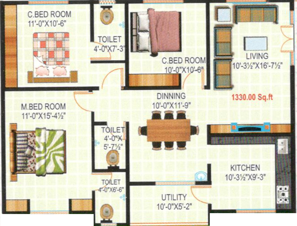 Mokshagna Royale Ville (3BHK+3T (1,330 sq ft) 1330 sq ft)