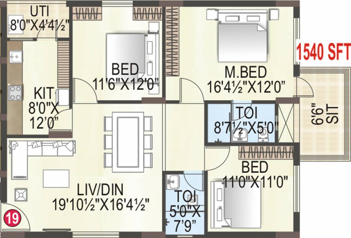 Gold Coast (3BHK+2T (1,540 sq ft) 1540 sq ft)  Gold Coast (3BHK+2T (1,540 sq ft) 1540 sq ft)