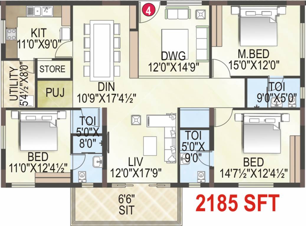 Gold Coast (3BHK+3T (2,185 sq ft) + Pooja Room 2185 sq ft)  Gold Coast (3BHK+3T (2,185 sq ft) + Pooja Room 2185 sq ft)