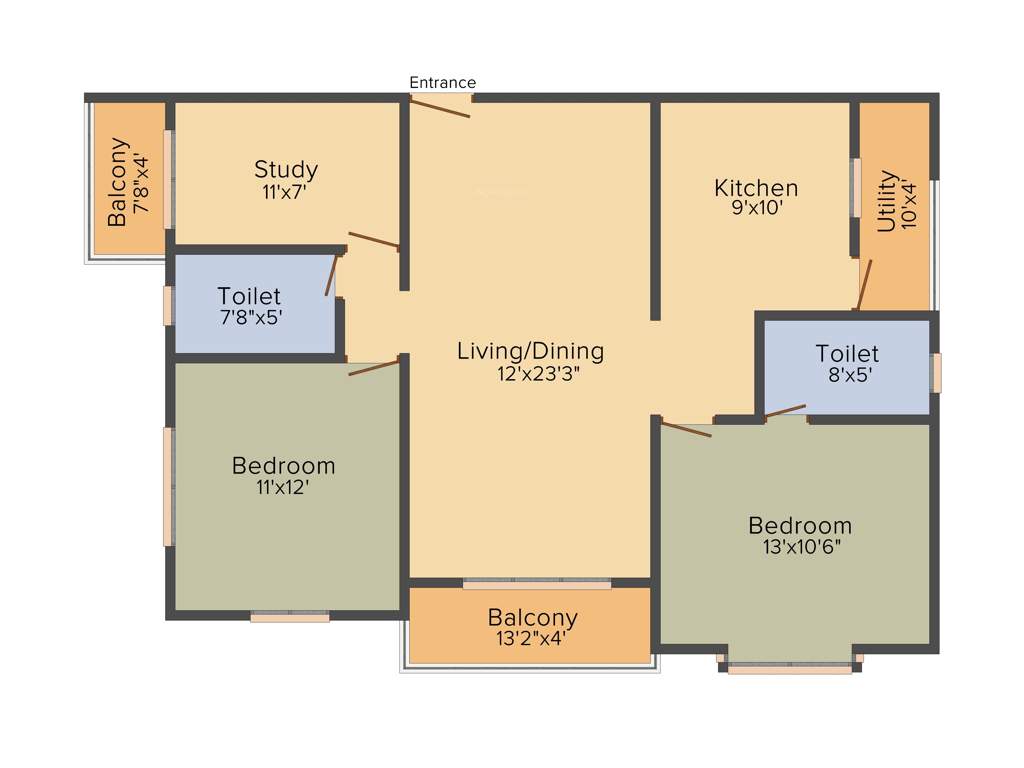 Disha Central Park (2BHK+2T (1,324 sq ft)   Study Room 1324 sq ft)