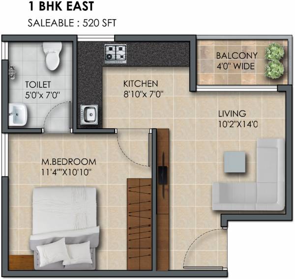 Subha 9 Sky Vue (1BHK+1T (520 sq ft) 520 sq ft)