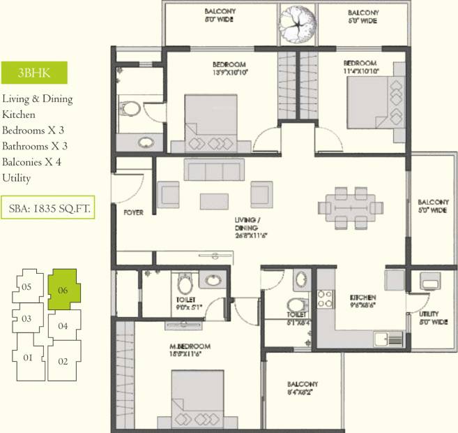 Sai Serene (3BHK+3T (1,835 sq ft) 1835 sq ft)