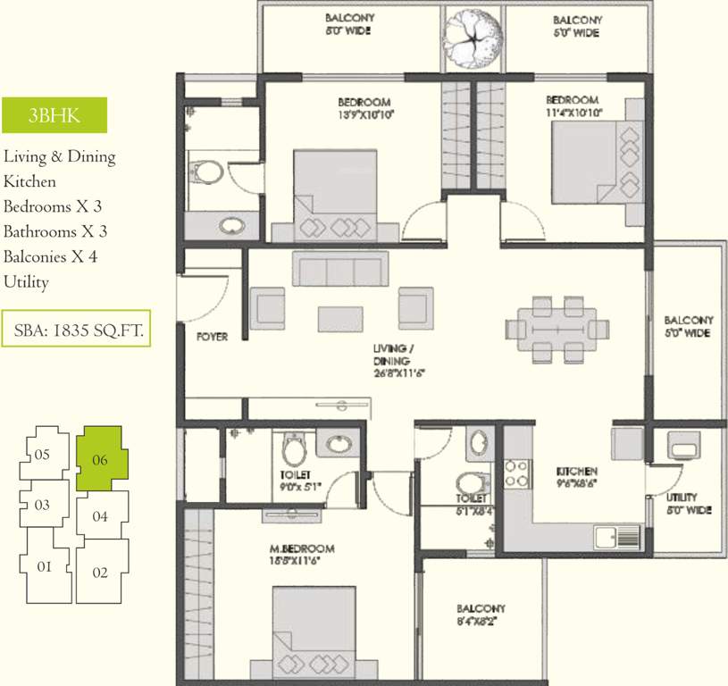 Sai Serene (3BHK+3T (1,835 sq ft) 1835 sq ft)