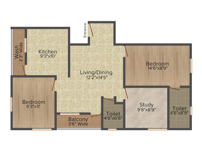 Acacia Vivekanandha (2BHK+2T (1,075 sq ft) + Study Room 1075 sq ft)