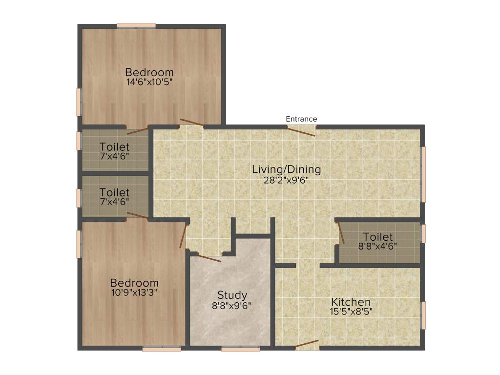 Acacia Vivekanandha (2BHK+3T (1,329 sq ft) + Study Room 1329 sq ft)