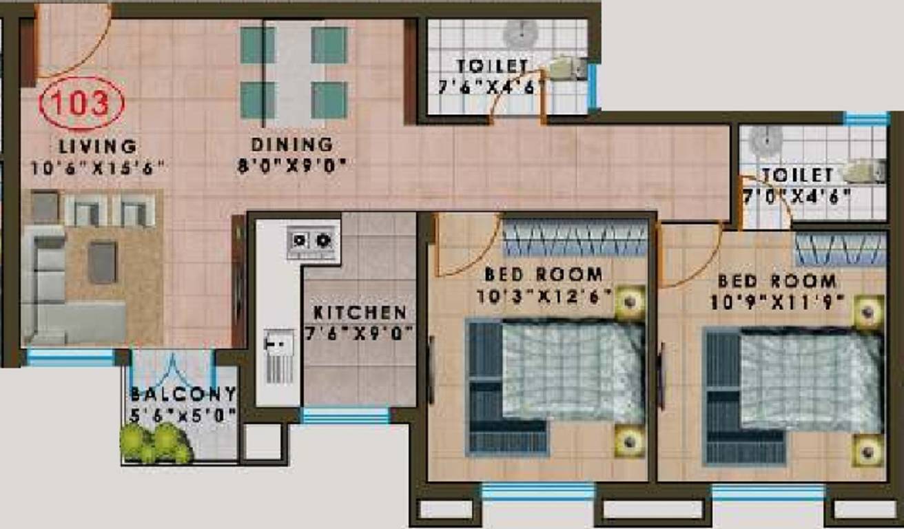 Agni Pelican Heights (2BHK+2T (1,064 sq ft) 1064 sq ft)