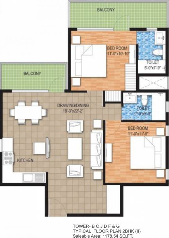 Raheja Maheshwara (2BHK+2T (1,178 sq ft) 1178 sq ft)