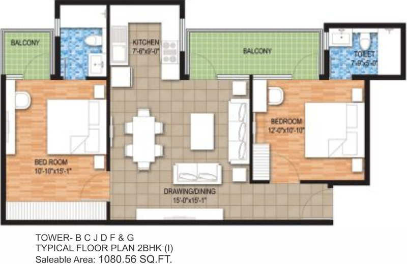Raheja Maheshwara (2BHK+2T (1,080 sq ft) 1080 sq ft)