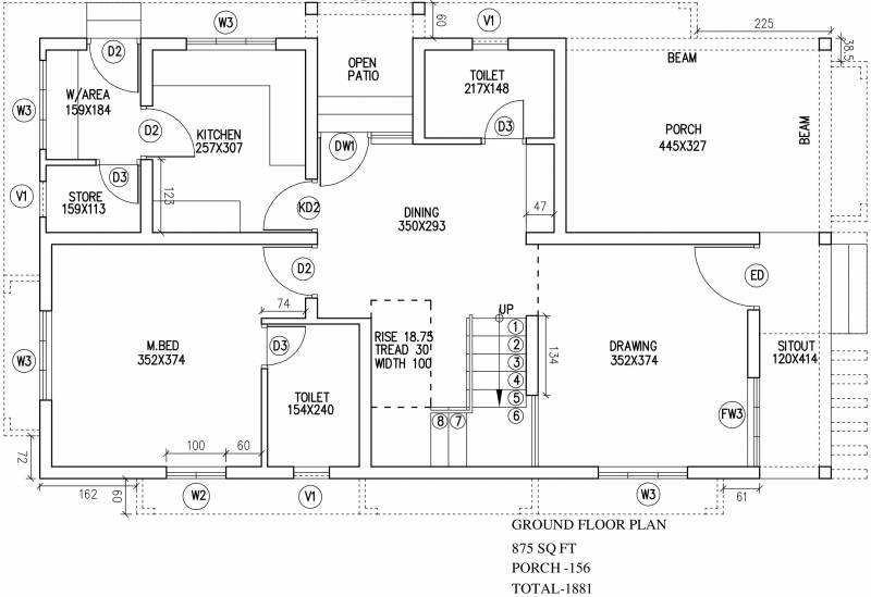 1881 sq ft 3 BHK Floor Plan Image IndusGratia Creative