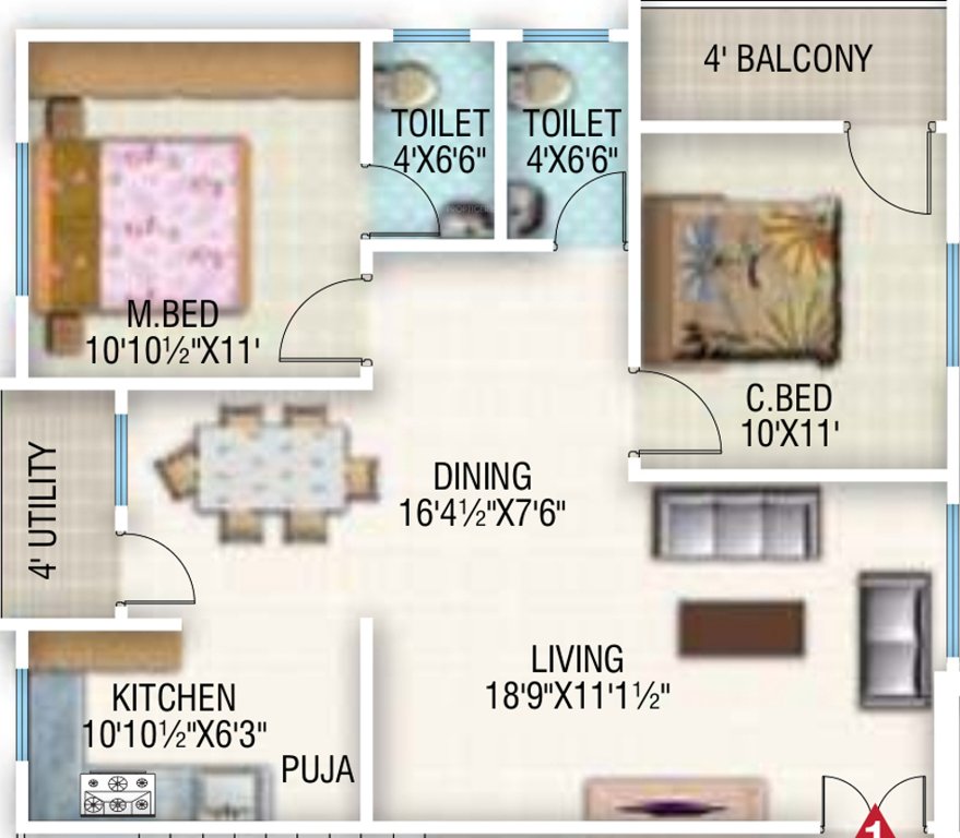 GSRK Vishnus Om Shanti (2BHK+2T (1,078 sq ft) + Pooja Room 1078 sq ft)