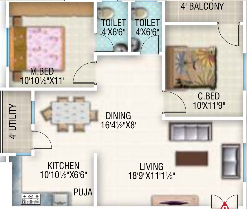 GSRK Vishnus Om Shanti (2BHK+2T (1,104 sq ft) + Pooja Room 1104 sq ft)