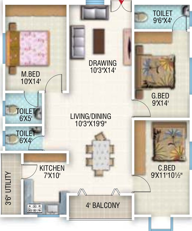 GSRK Vishnus Om Shanti (3BHK+3T (1,449 sq ft) 1449 sq ft)